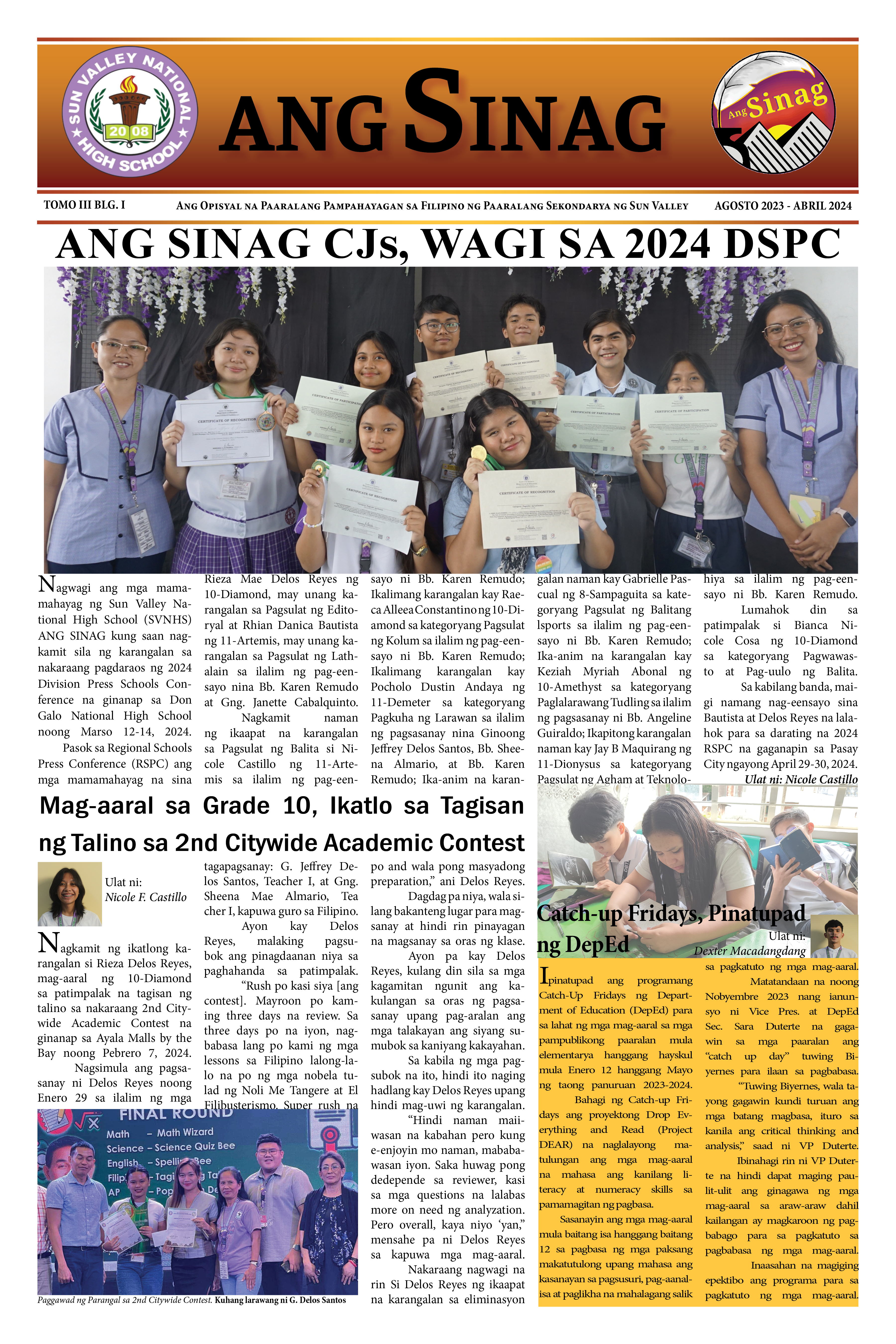 ANG SINAG PRESET NEWSPAPER (Pages format)